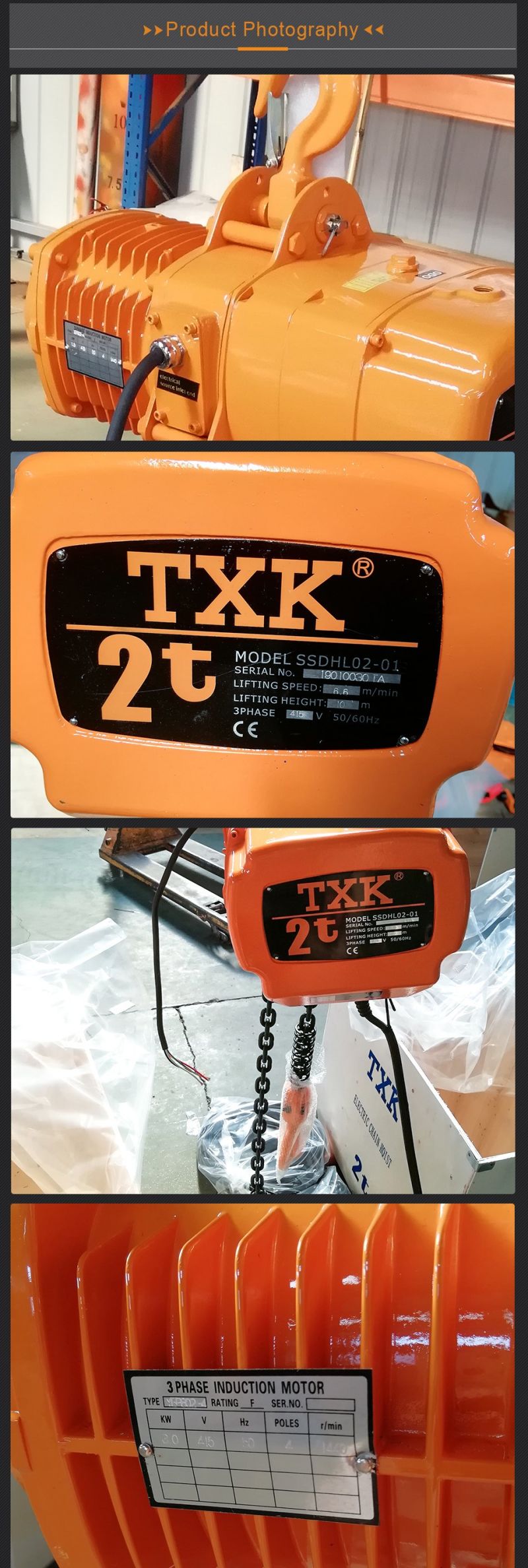 Txk China Manufacture 2 Ton Gantry Crane Electric Chain Block Hoist