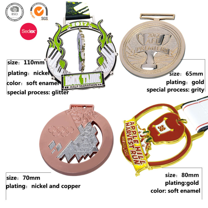 High Quality Zinc Alloy Glitter Enamel Medal with Sublimation Ribbon