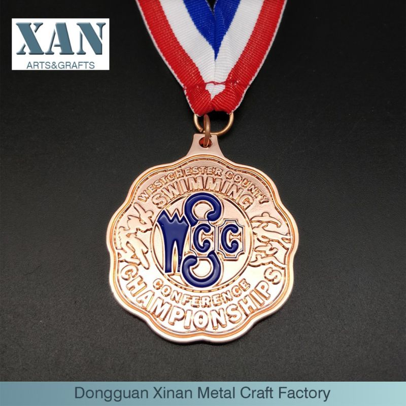 Gold-Plated Swimming Competition Metal Enamel Medal