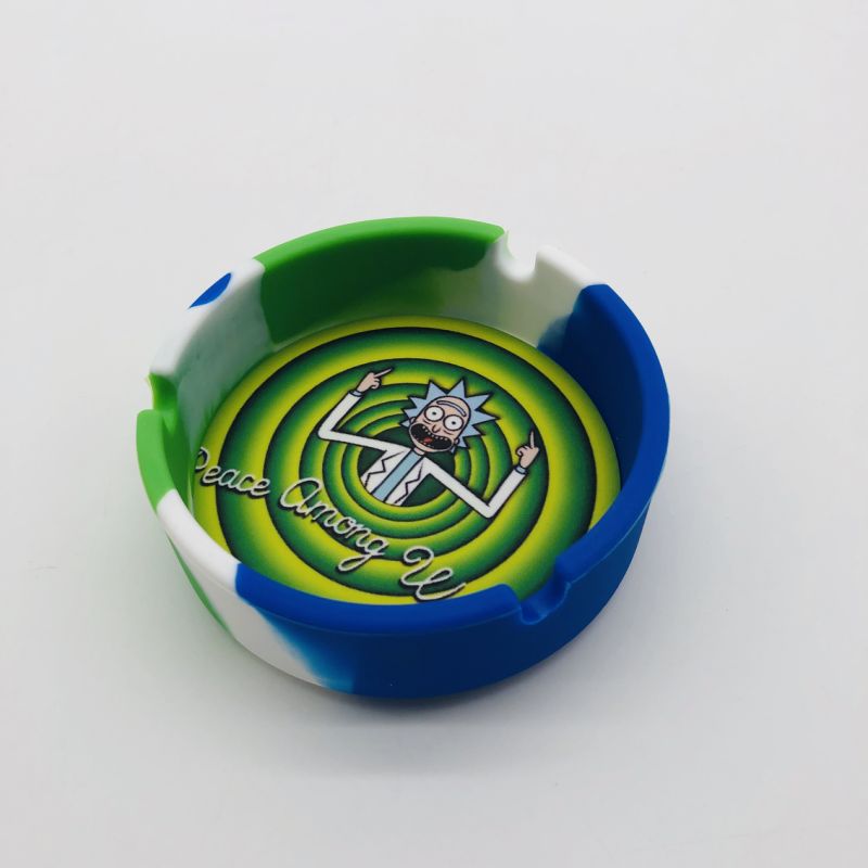 Reusable Printed Ashtray Muti-Color 3.3 Inch Round Eco-Friendly Unbreakable Silicone Ashtray