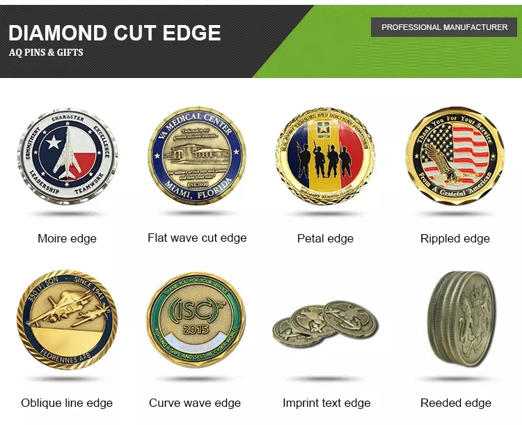 3D Challenge Coin with Diamond Cut Edge, Souvenir Coin Metal Badge Coin Holder (303)