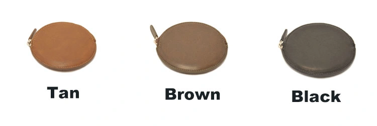 Customized Mini Size Round Zipper Genuine Leather Coin Holder Coin Purse