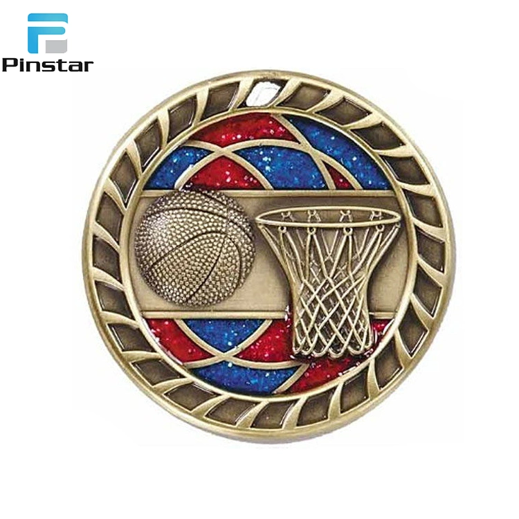 Fancy Custom Design Soft Enamel Sports Basketball Medal with Glitter