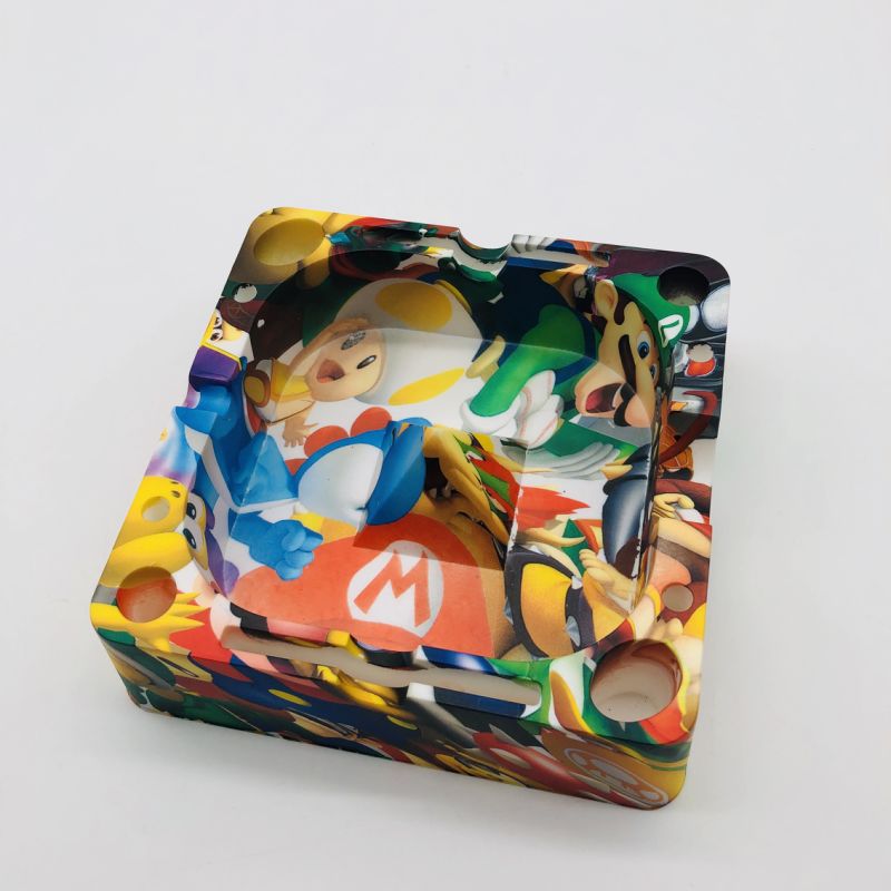 4.88 Inch Silicone Ashtray with Colorful Design Muti-Color Square Shape Ashtray
