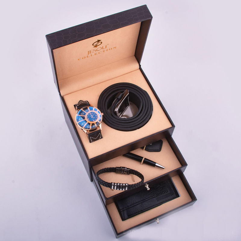 Promotional Business Gift Set with Metal Pen Wallet Watch Keychain Bracelet and Belt