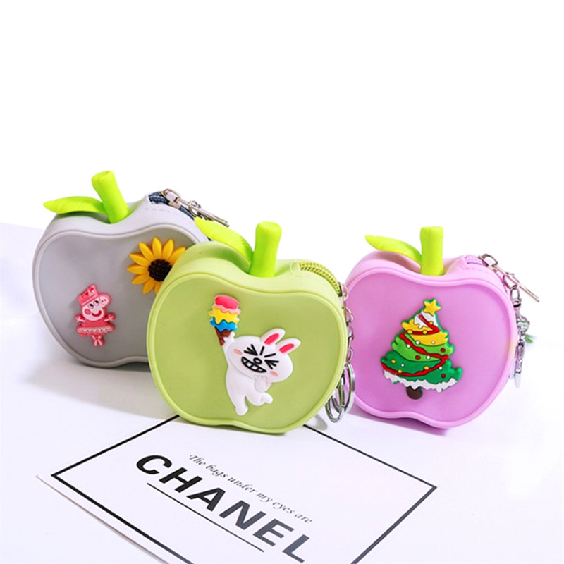 Cute Apple Silicone Key Chain and Coins Silicone Bag