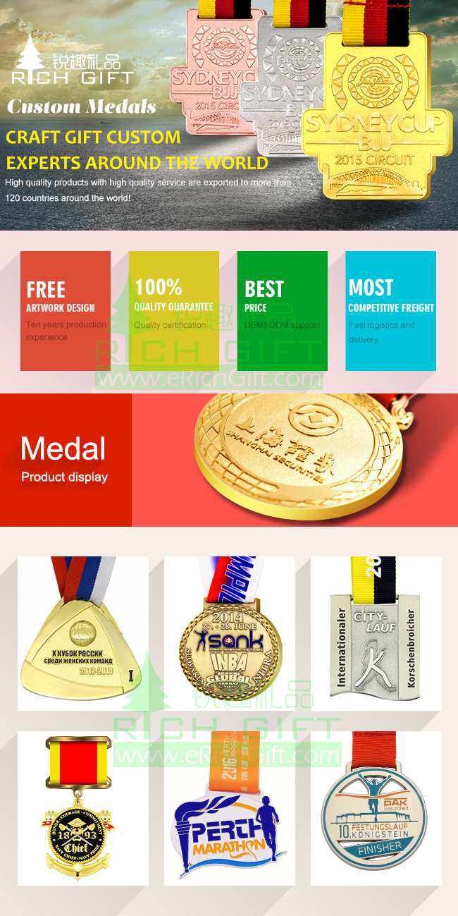 3D Gold/ Silver/ Copper Custom Medals for Sports Events/Souvenir/ Awards