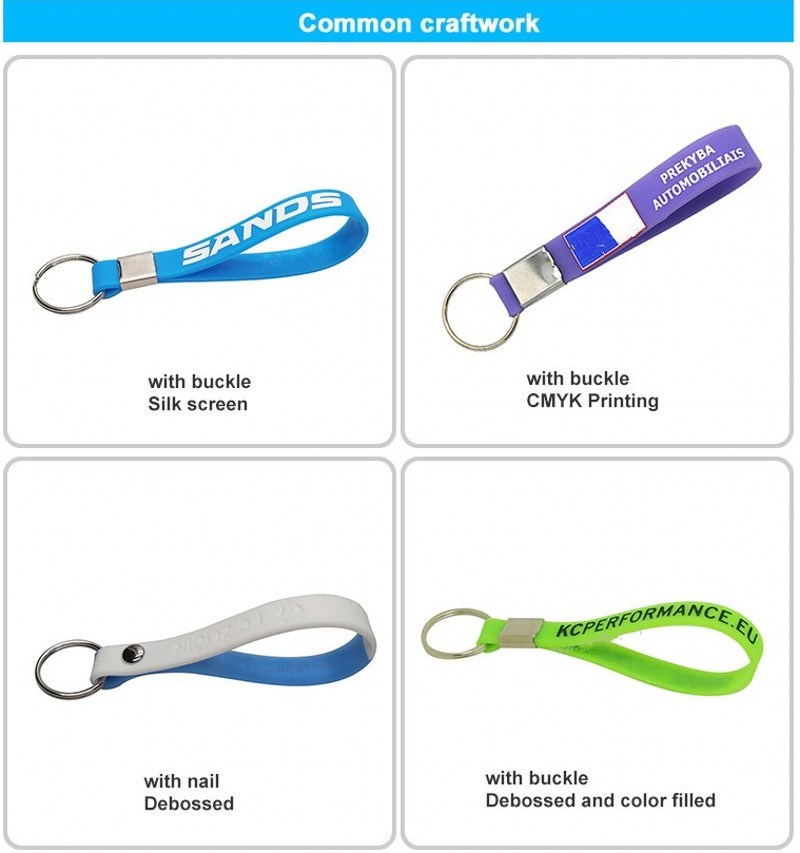 Fashion Colorful Custom Logo Silicone Wristband Keychain Silicone Bracelet Keyring