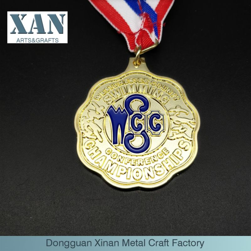 Gold-Plated Swimming Competition Metal Enamel Medal