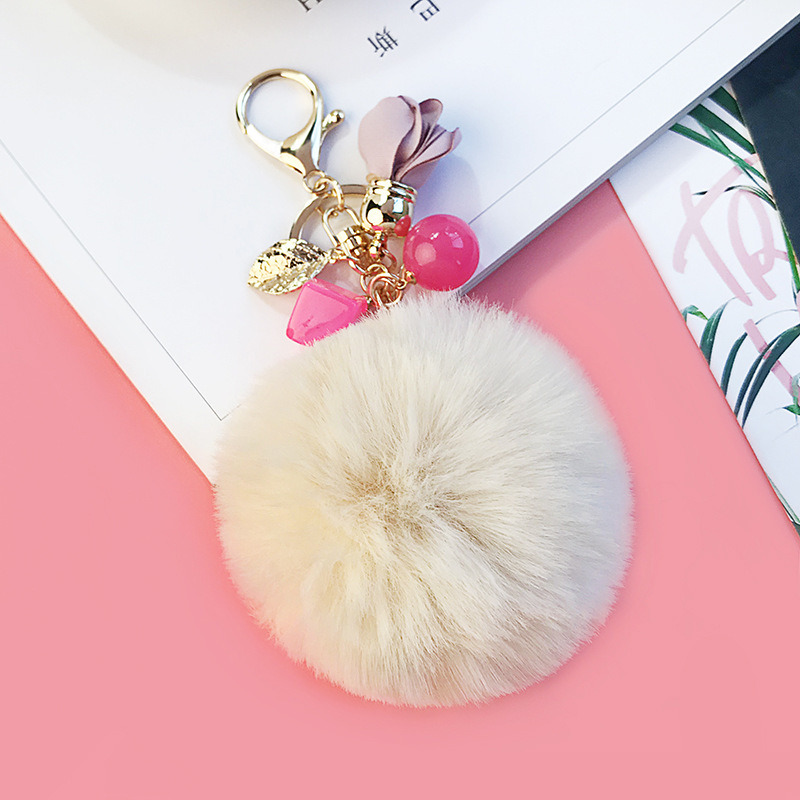 Women Fluffy Rabbit Fur Pompom Key Ring Keychains for Bag
