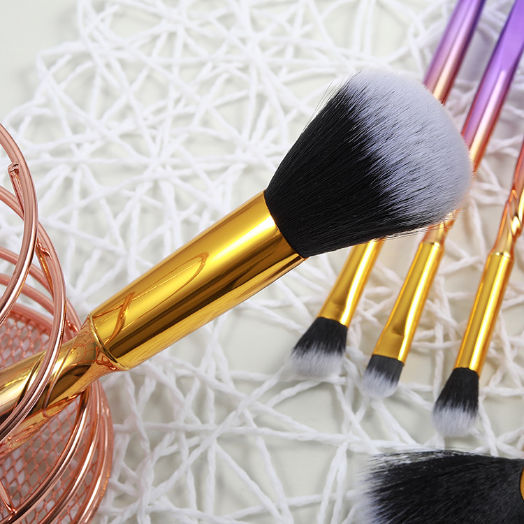 Electroplated Plastic Handle Synthetic Makeup Brush Set with Glitter Pouch