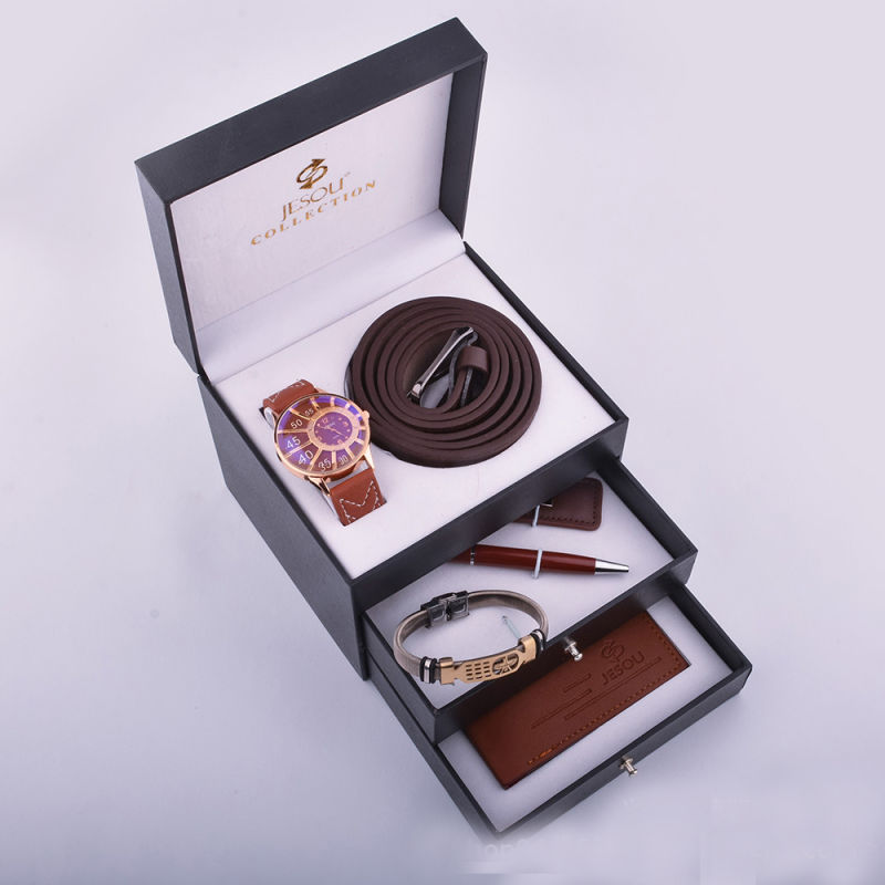 Promotional Business Gift Set with Metal Pen Wallet Watch Keychain Bracelet and Belt
