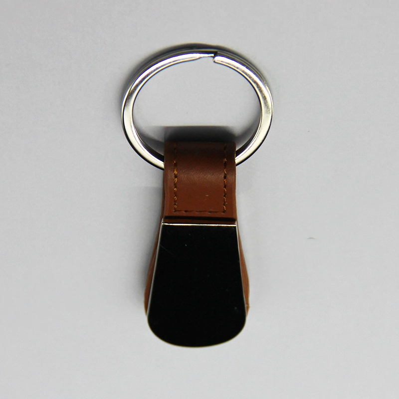 New Design Brown Color Leather Keychain with Blank Metal