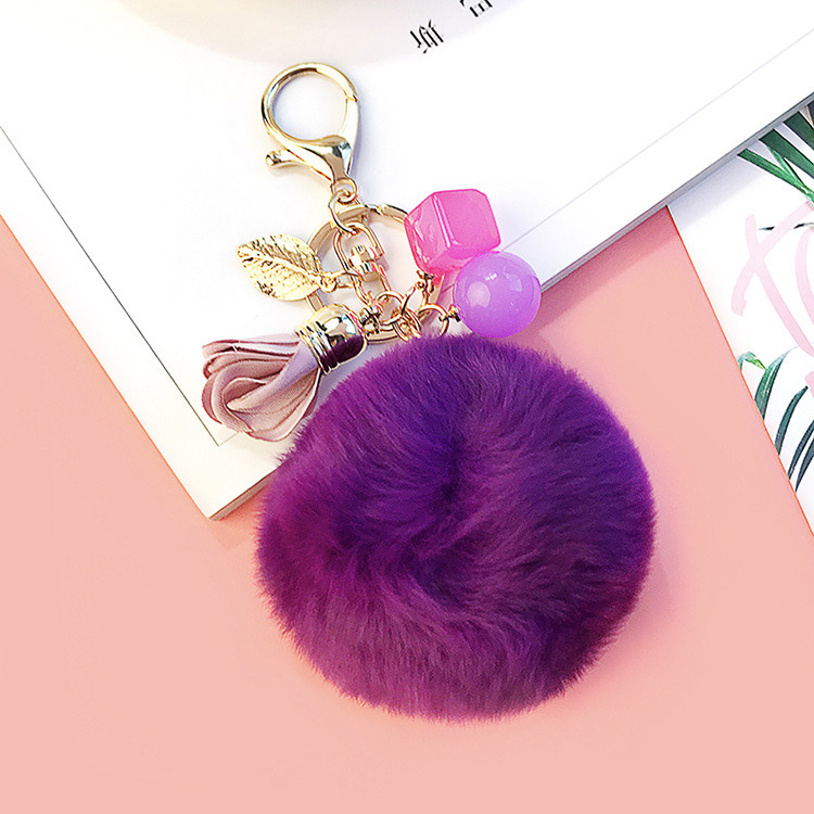 Women Fluffy Rabbit Fur Pompom Key Ring Keychains for Bag