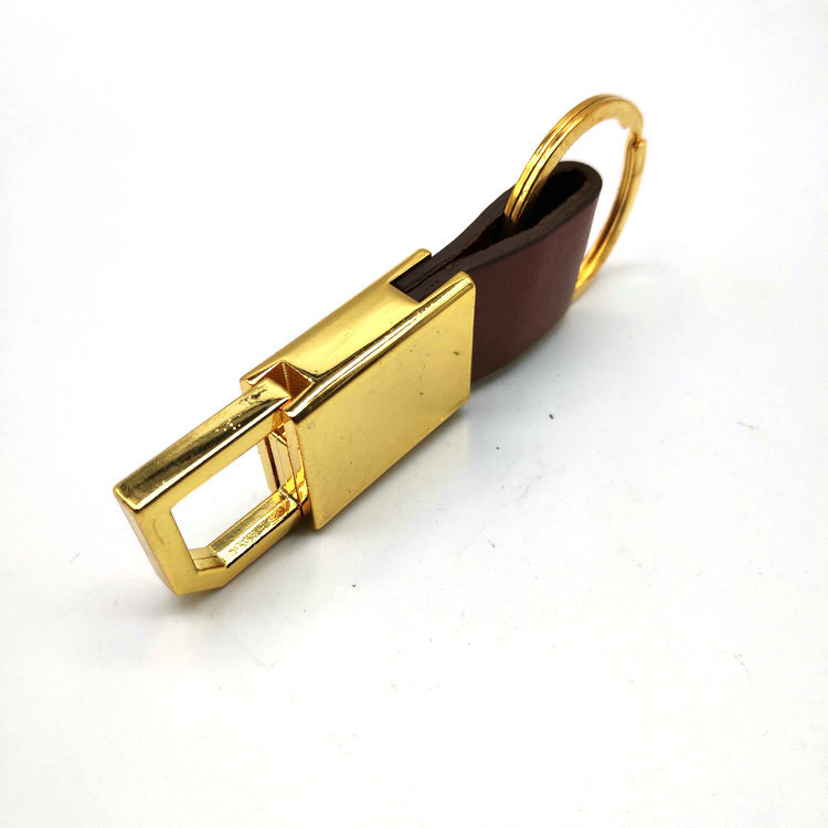 Custom PU Leather Gold Plating Metal Premium Car Keychain