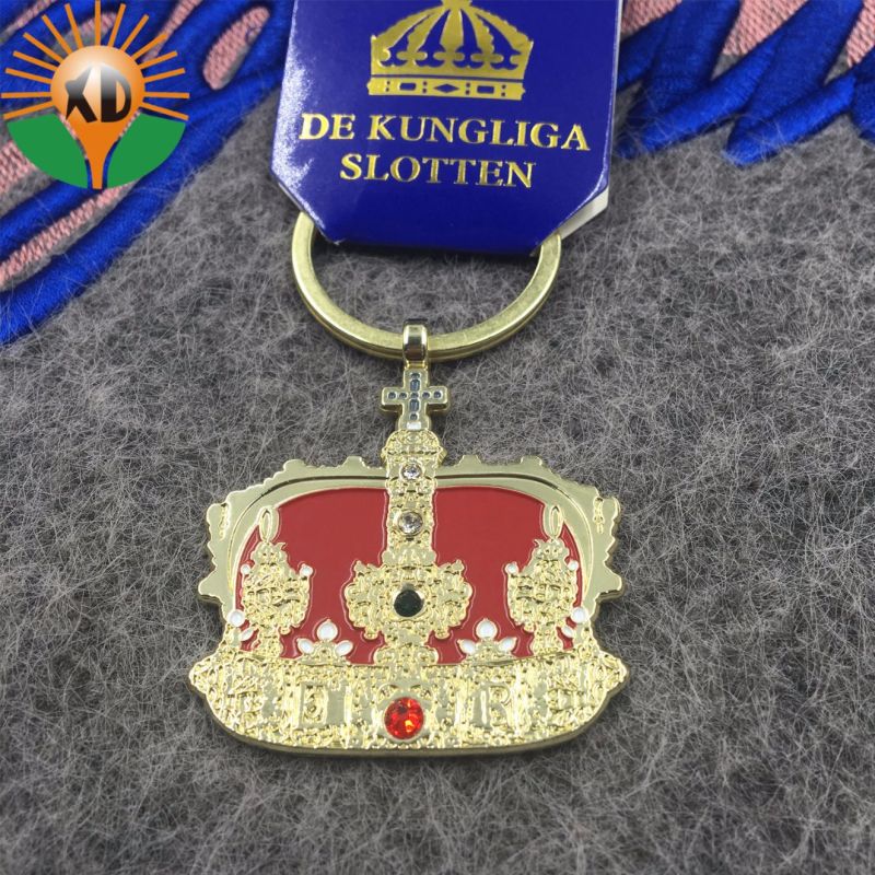 Promotional Cute Metal Gold Crown Key Chain with Diamond