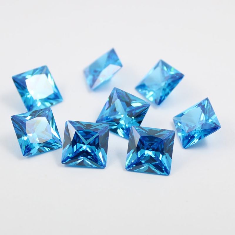 Wholesale Asscher/Princess Shape CZ Loose Aquamarine Blue Gemstone