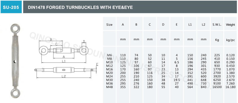 DIN1478 Drop Forged Turnbuckle with Hook&Eye / Eye&Eye / Hook&Hook / Jaw&Jaw