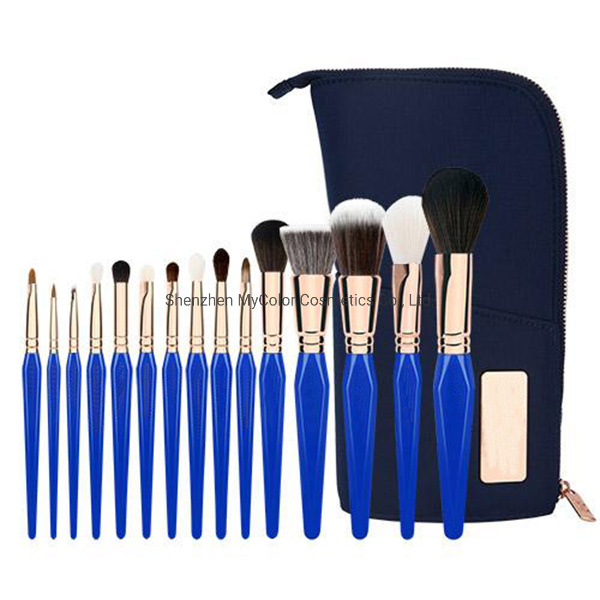 Customized New Design 15PCS Blue Cosmetic Makeup Brushes Set Face Eye Brushes