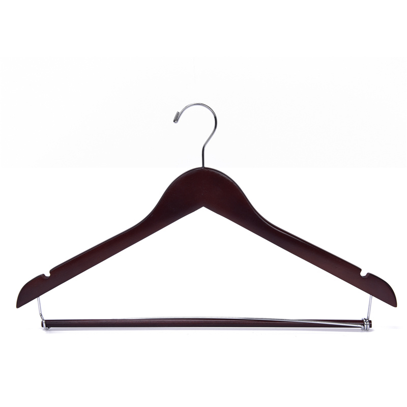 Custom Dark Colored Wooden Clothes Hanger with Locking Bar