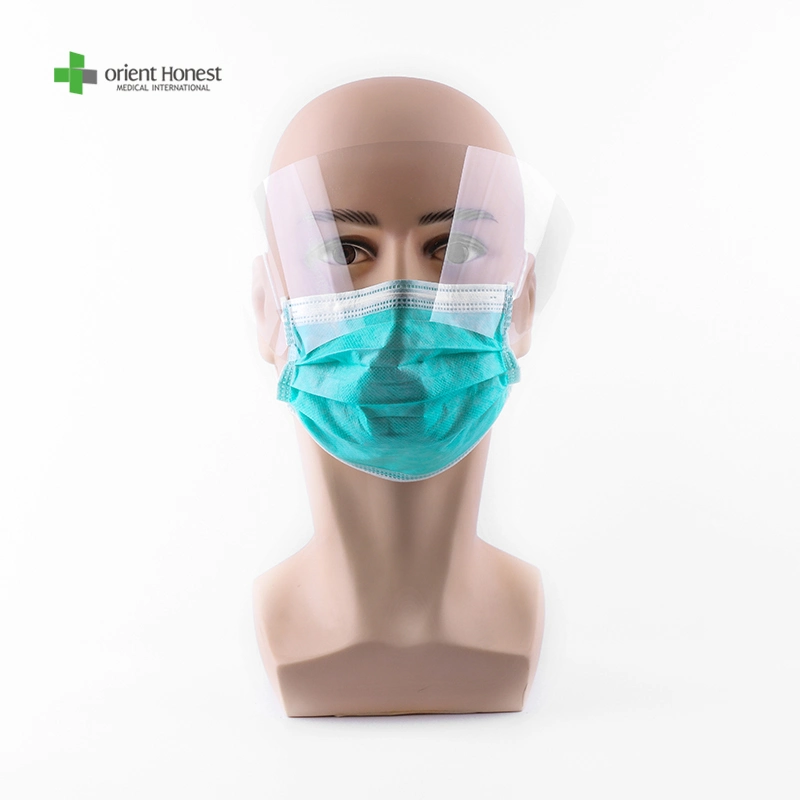 Medical Face Masks with Eye Shield 3ply Earloop Non Woven Blue Masks with Shield