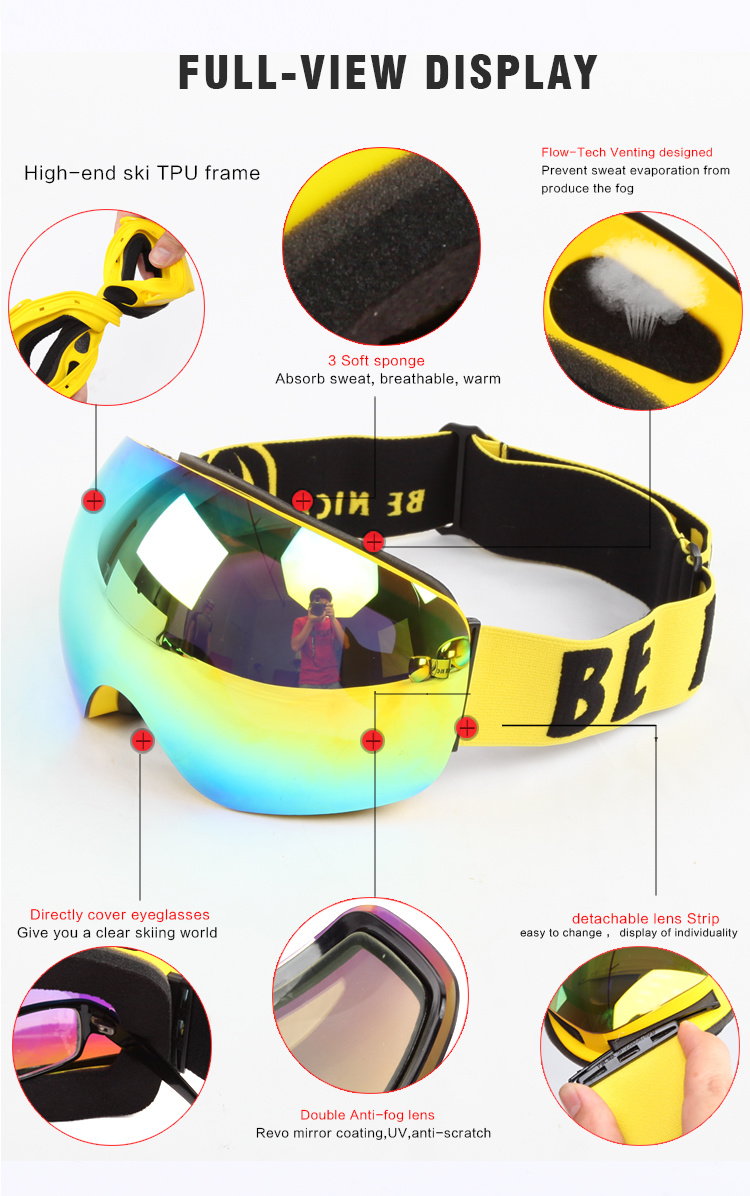 Ski Googles 360 TPU Dual-Layer Color Lens Anti-Fog Strap Shenzhen 4700