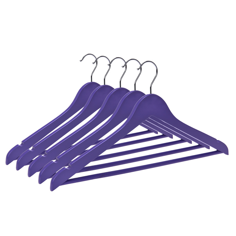 Purple Colored Wooden Clothes Hanger Multifunctional Wood Garment Hanger