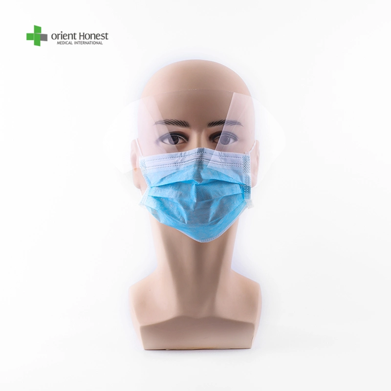 Medical Face Masks with Eye Shield 3ply Earloop Non Woven Blue Masks with Shield