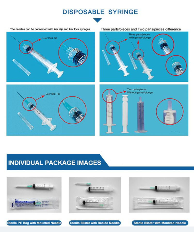 Disposable 1ml Luer Lock Medical Syringe Latex Free