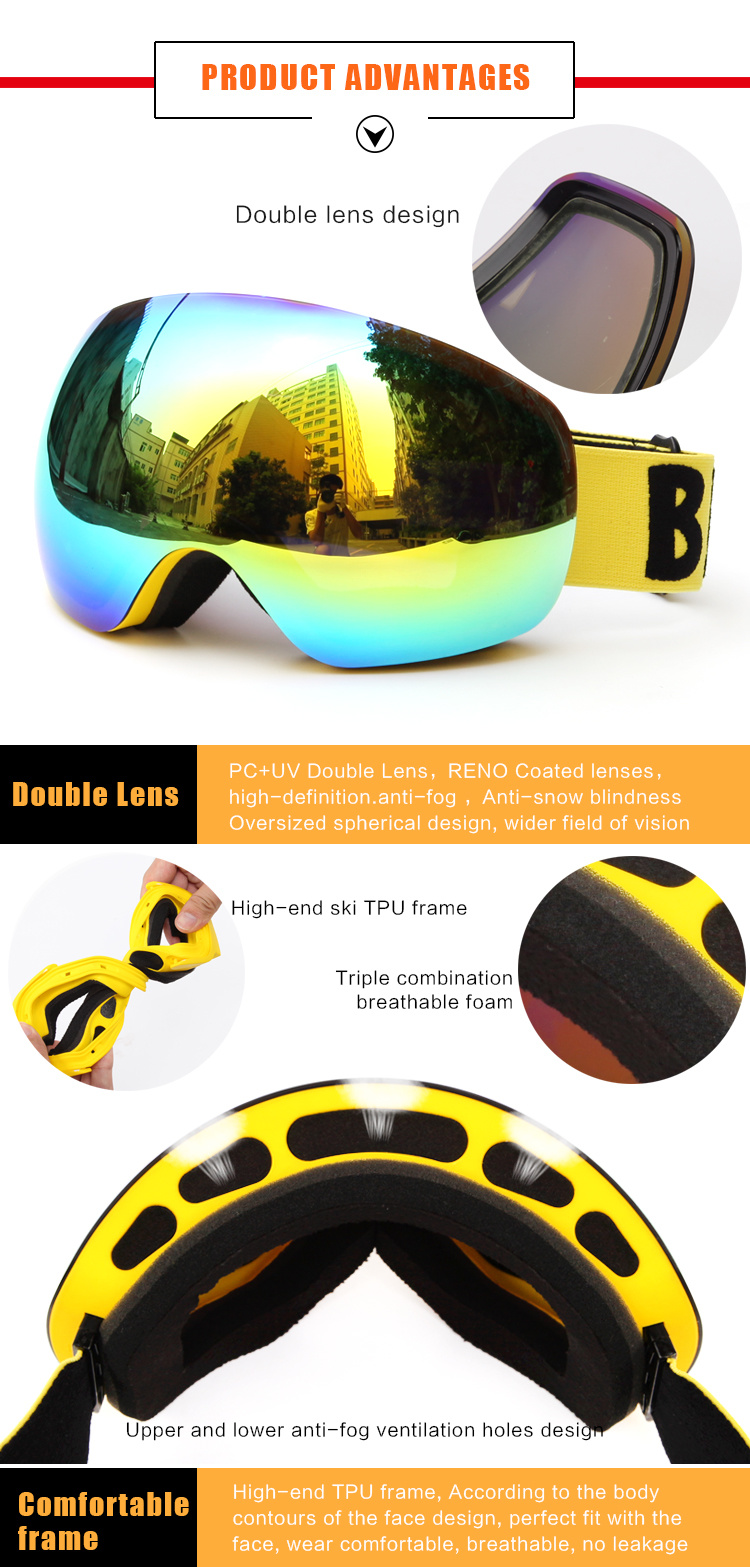 Ski Googles 360 TPU Dual-Layer Color Lens Anti-Fog Strap Shenzhen 4700
