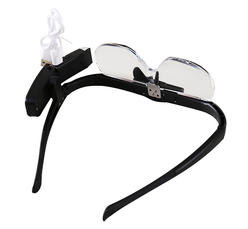 Eyeglasses Magnifier with LED Light Rechargeable Battery Spectacle Magnifying Glass with 3 Lenses