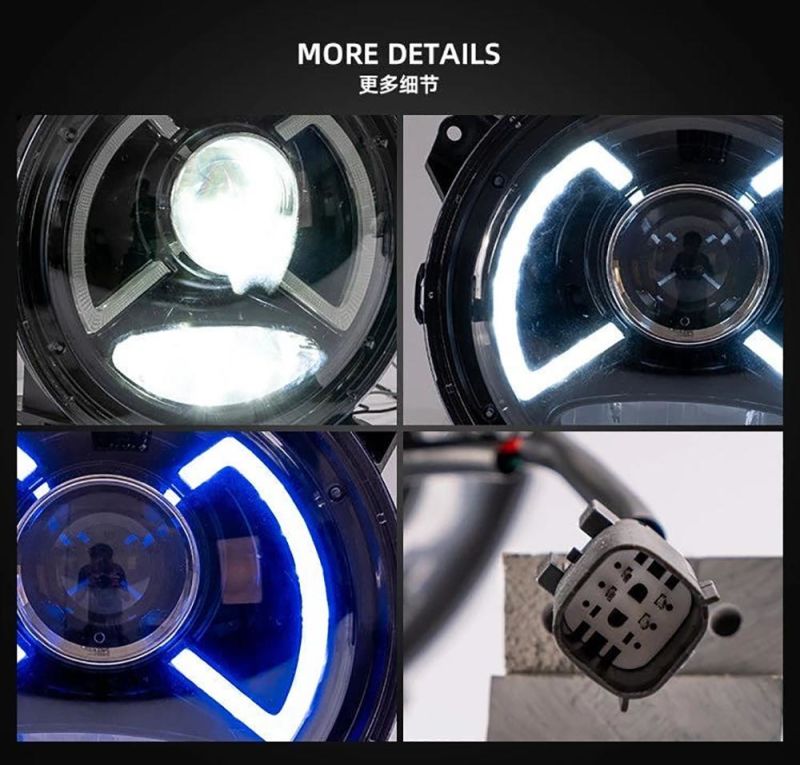 2018-up Head Lamp Headlight with DRL+Welcome Light with Blue+LED Lens for Wrangler