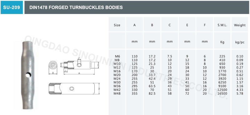 DIN1478 Drop Forged Turnbuckle with Hook&Eye / Eye&Eye / Hook&Hook / Jaw&Jaw