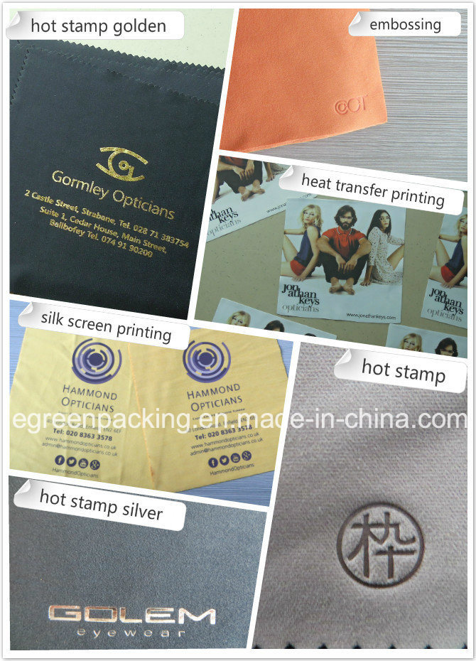 Red Color Microfiber Lens Cleaning Cloth with White Color Logo Print Straight Cutting