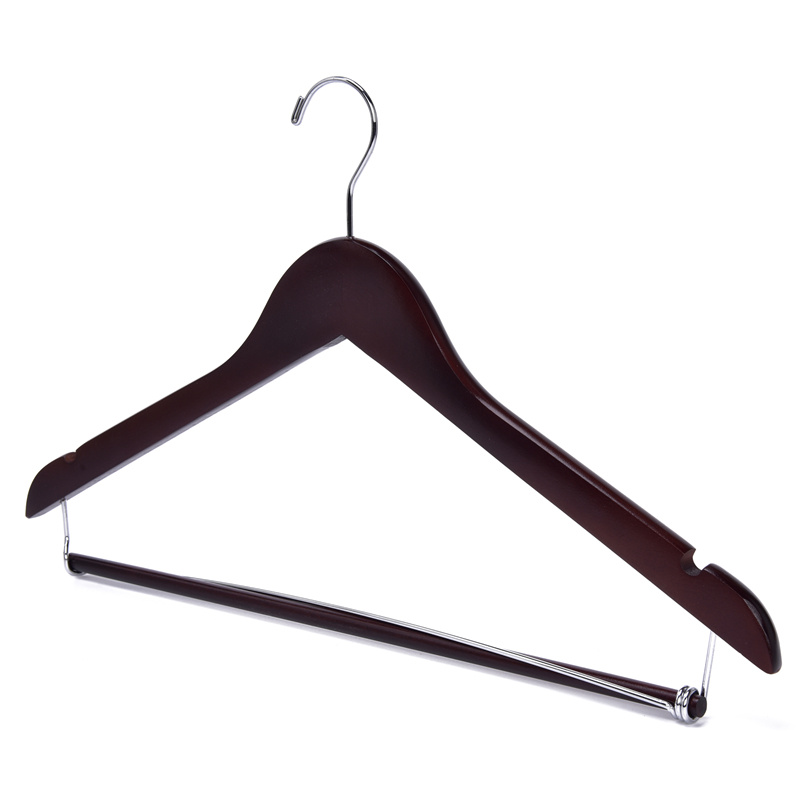 Custom Dark Colored Wooden Clothes Hanger with Locking Bar