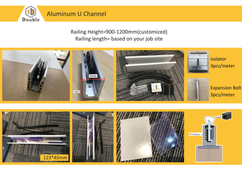 Aluminum U Channel for Glass Railing System for Outdoor