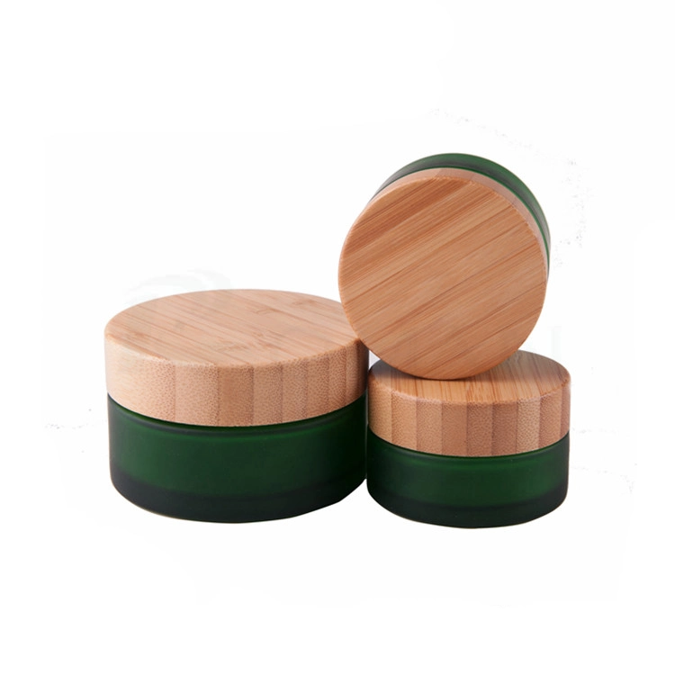 Green Glass Bottle with Recyclable and Environmentally Friendly Bamboo Eye Cream Jar