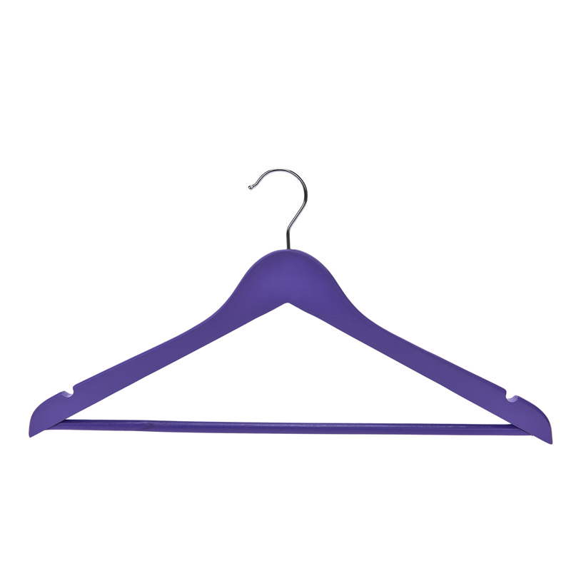Purple Colored Wooden Clothes Hanger Multifunctional Wood Garment Hanger