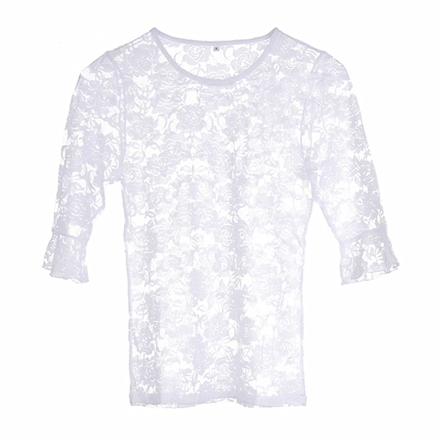 Wholesale Laterst Sexy Lace Hubble-Bubble Sleeve White T-Shirt