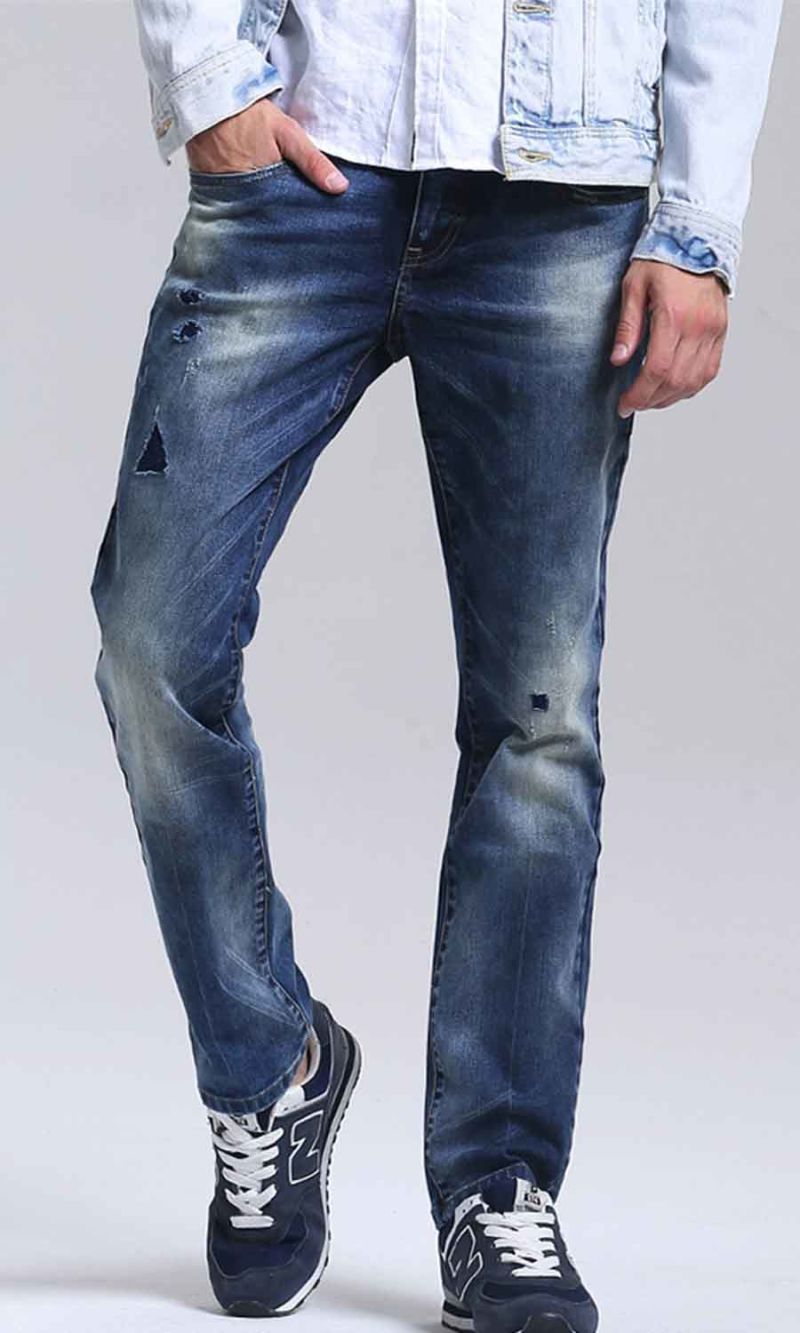 Men's Jeans Men's Stretch Patch Ripped Pants Slim-Fit Men's Trousers