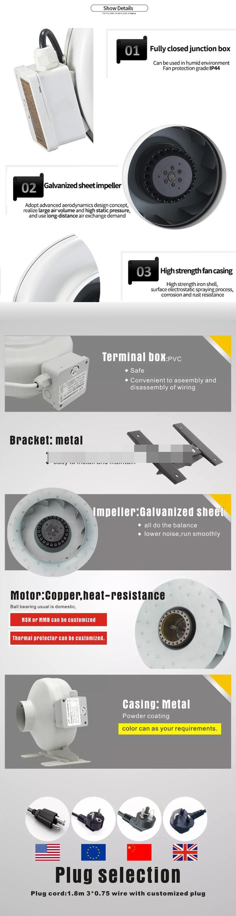 Centrifugal Inline Fan 6" Duct Extractor Fan in Line