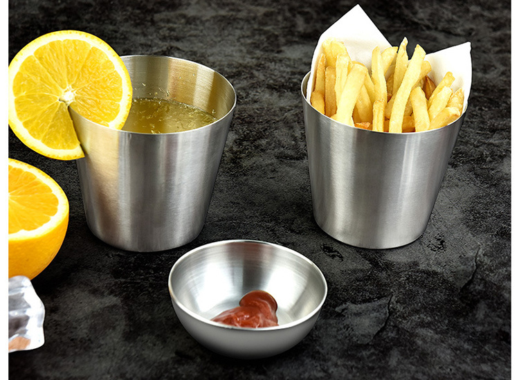 Stainless Steel Fries Cup and Dipping Sauce Cups Dish Plate