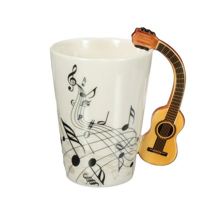 Unique Fashionable Home Decor Ceramic White Guitar Coffee Mug