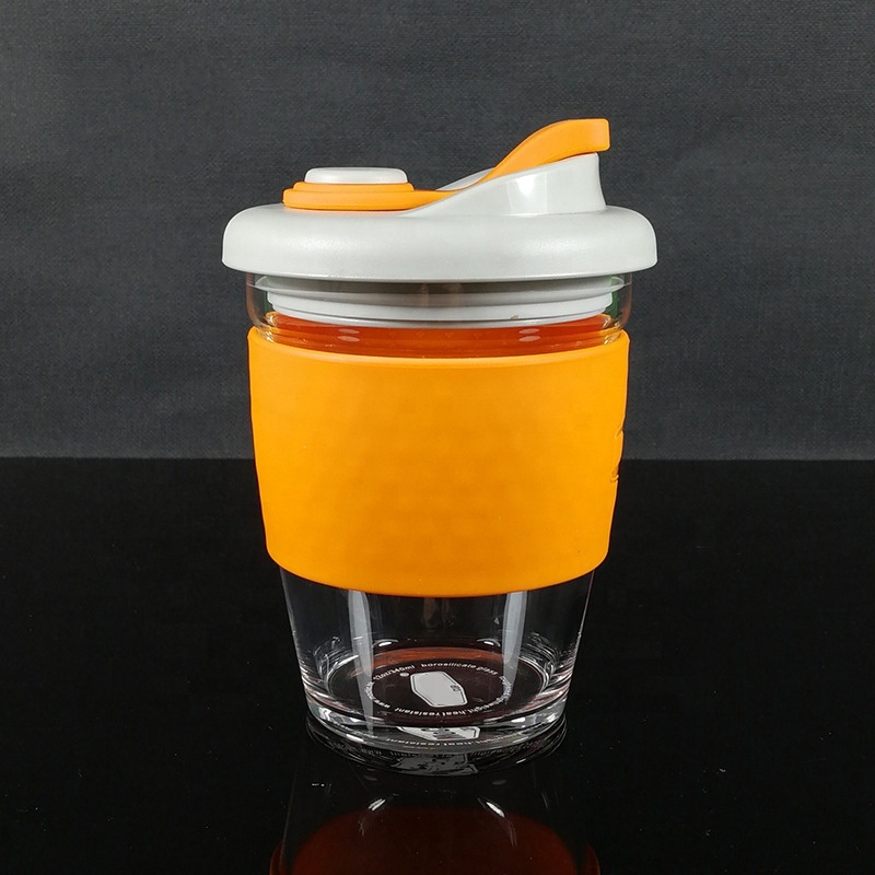 Glass Coffee Cup with Lid, Juice Cup with Silicon Cover, Glass Tea Cup with Silicon Cover