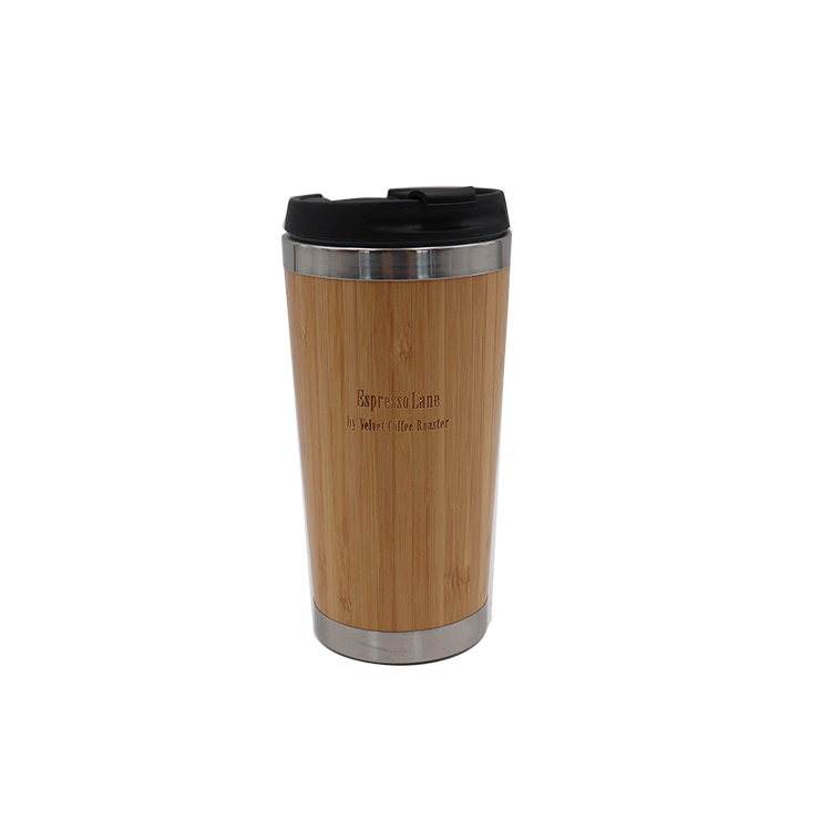 Personalized 450ml Bamboo Stainless Steel Coffee Travel Mug