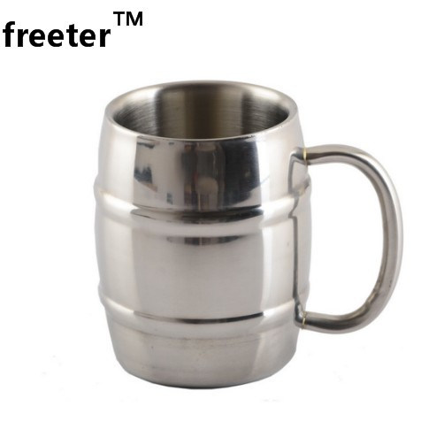 Bar Beer Mugs 18/8 Stainless Steel Handle Double-Layer Beer Mugs Whisky Cup Wineg Bar Drinking Cup 8/10/12 Ounce