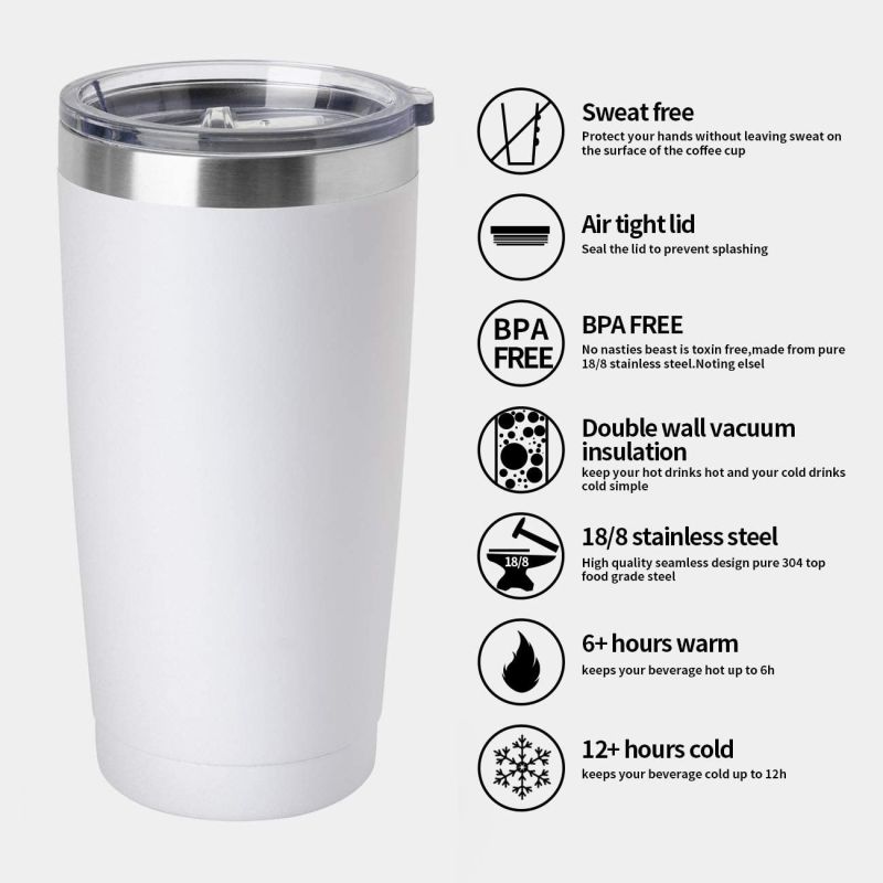 20oz Double Wall Vacuum Insulated Beer Tumbler Travel Mug with Flat Lid &Sliding Lid