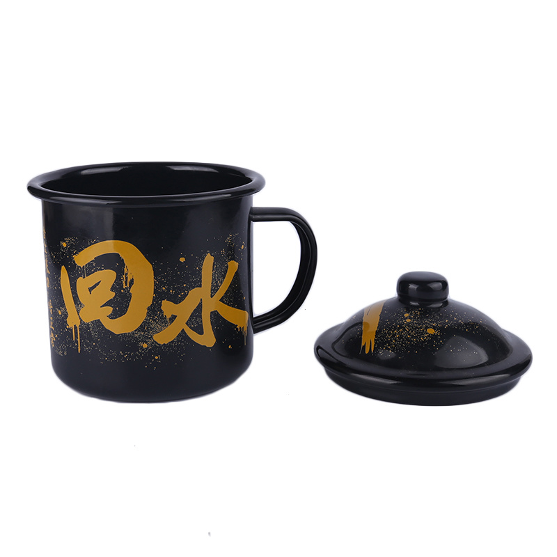 Customized Design Glazed Enameled Coffee Mug/Enamel Cup with Cover