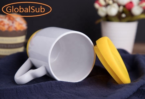 390ml Ceramic Cup with Silicon Lid and Base for Sublimation