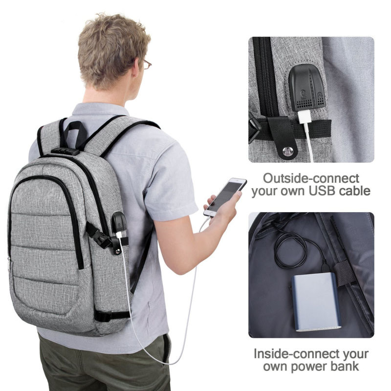 Waterproof Business Anti Theft Travel Laptop Backpack with USB Charging Port